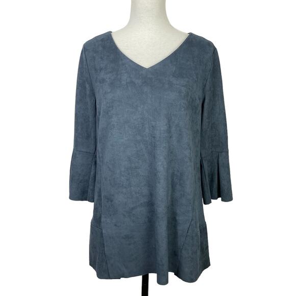 Soft Surroundings Tops - Soft Surroundings | Izzy Dark Blue Faux Vegan Suede Feminine Flouncy Top